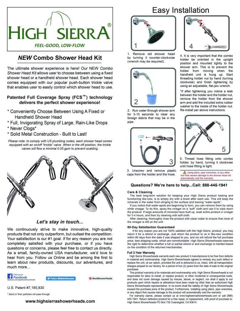 4Way Combo Shower Kit High Sierra Showerheads