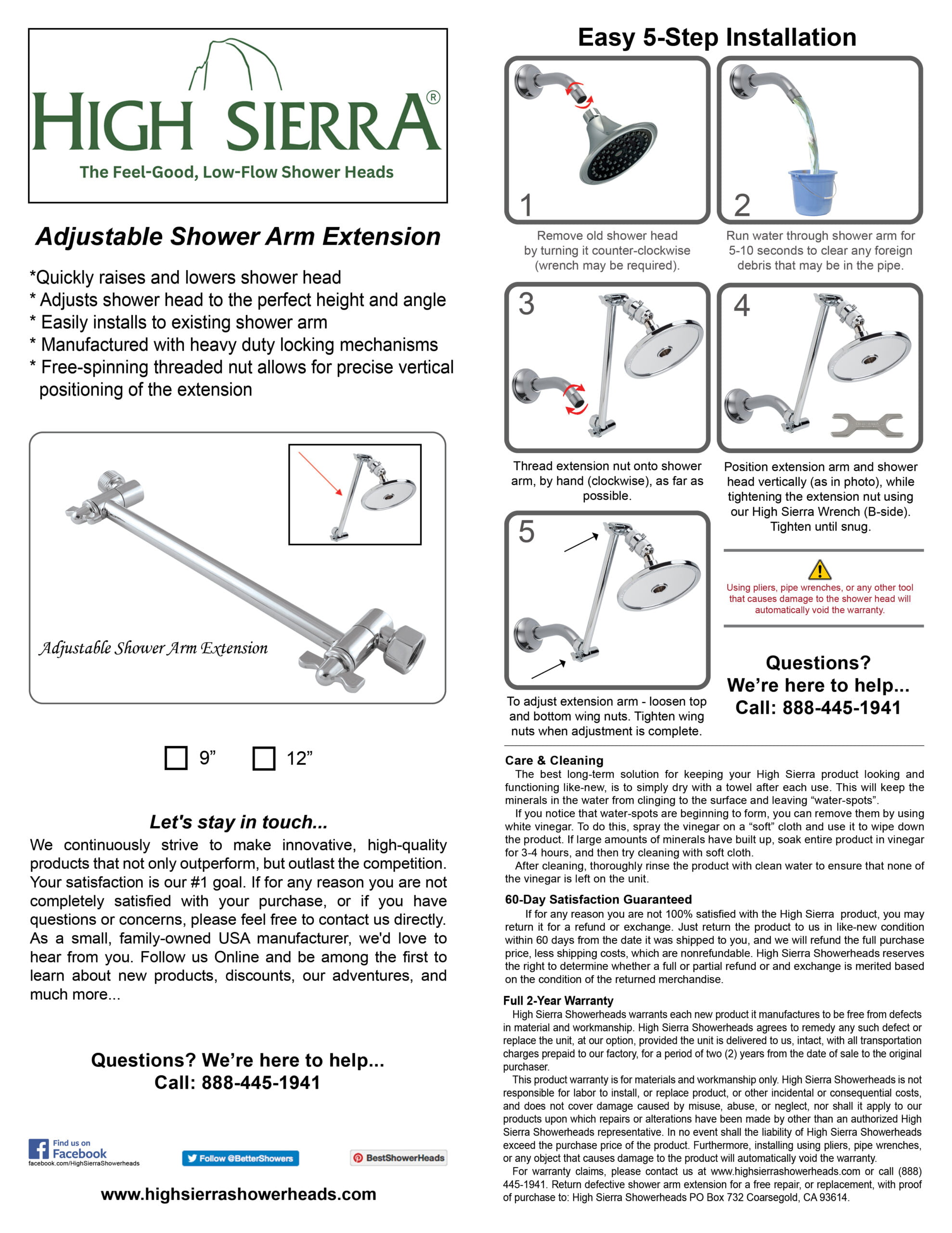 Adjustable Extension Installation High Sierra Showerheads