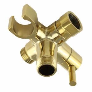 Fixed and Handheld Combo Diverter Valve (3 Way) with Built-in Handheld Holder - Polished Brass Finish