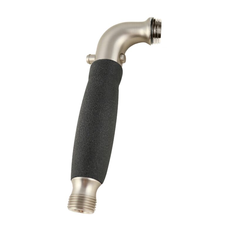 Shower Handle - Brushed Nickel - Black NonSlip Grip - with Trickle Valve