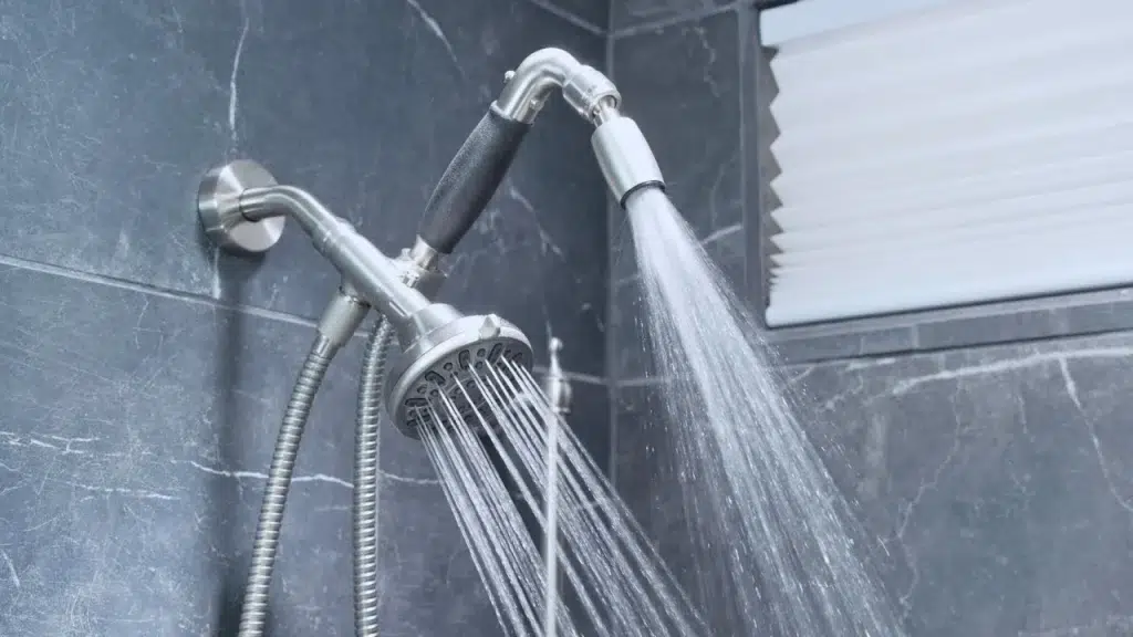 Stainless steel shower head from High Sierra Showerheads