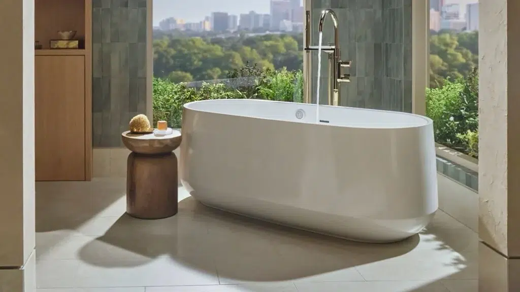 Modern looking white bathtub from Kohler