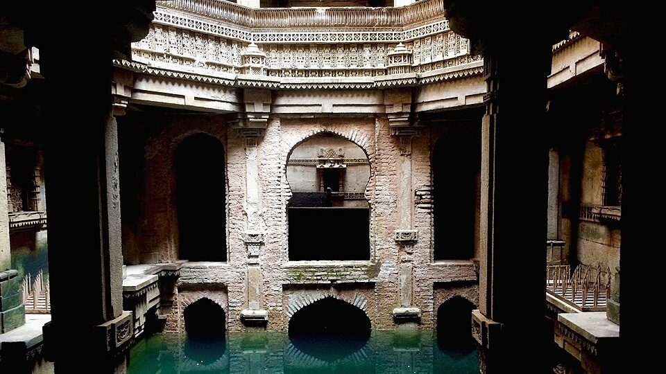 Adalaj stepwell Adalaj Stepwell in the town of Adalaj, Gujarat, India. Resized and cropped from photo by Zaveri Naznin on Wikimedia Commons, https://commons.wikimedia.org/wiki/File:Adalaj_stepwell_photo.jpg