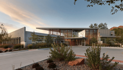 Photo of the exterior of Arch Nexus's headquarters building in Salt Lake City, which uses High Sierra's shower heads to help them meet the Living Building Challenge standard.